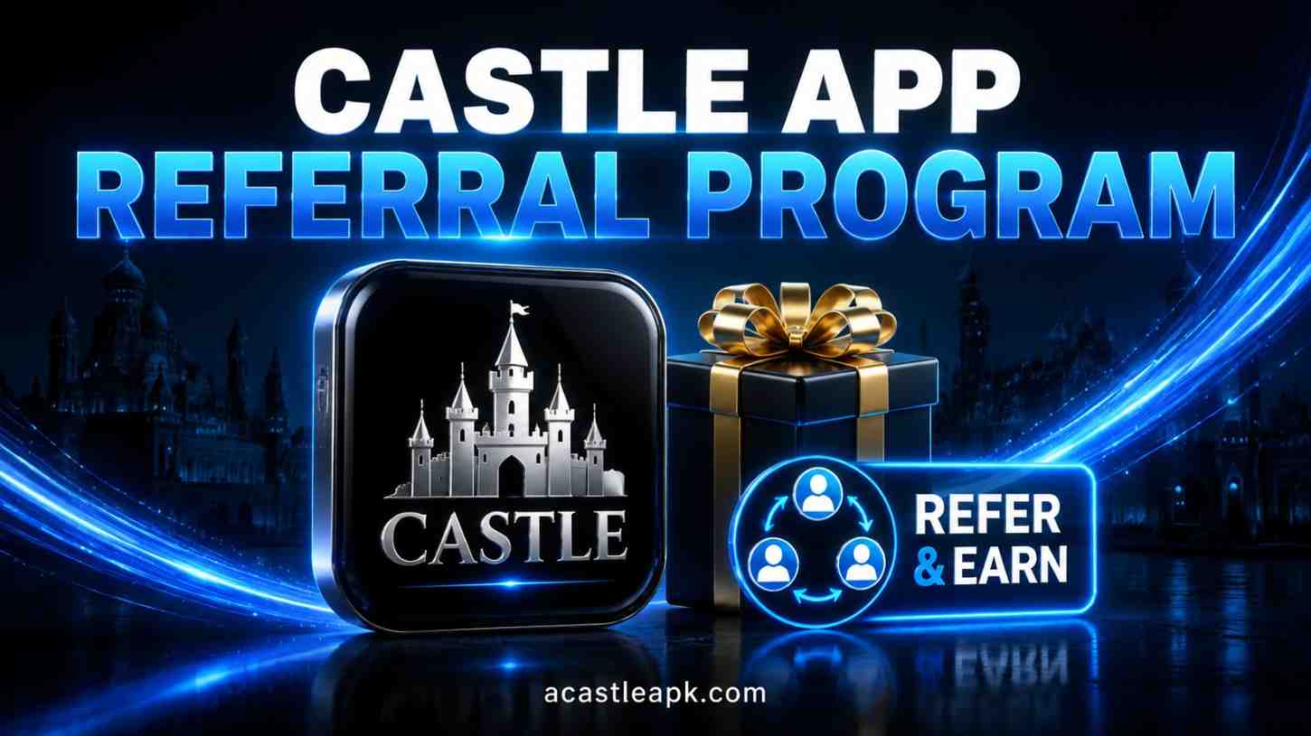 Castle App referral program logo with gift box and refer and earn icon.